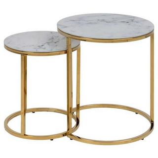 mutoni Table d'appoint Romandie verre marbré rond 45x50 (lot de 2)  