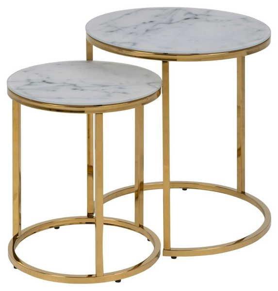 mutoni Table d'appoint Romandie verre marbré rond 45x50 (lot de 2)  