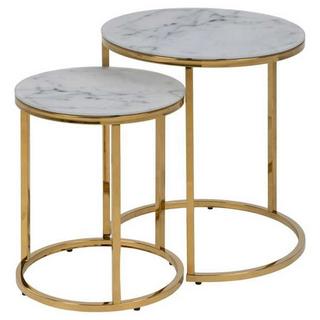 mutoni Table d'appoint Romandie verre marbré rond 45x50 (lot de 2)  