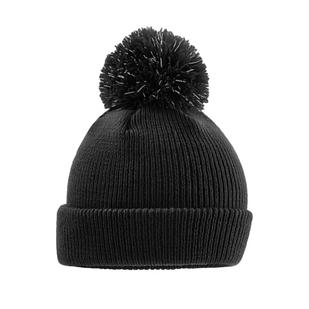 Beechfield - Reflektive Mütze mit Bommel, Berretto Riflettente con Pompon, Onesize, Nero