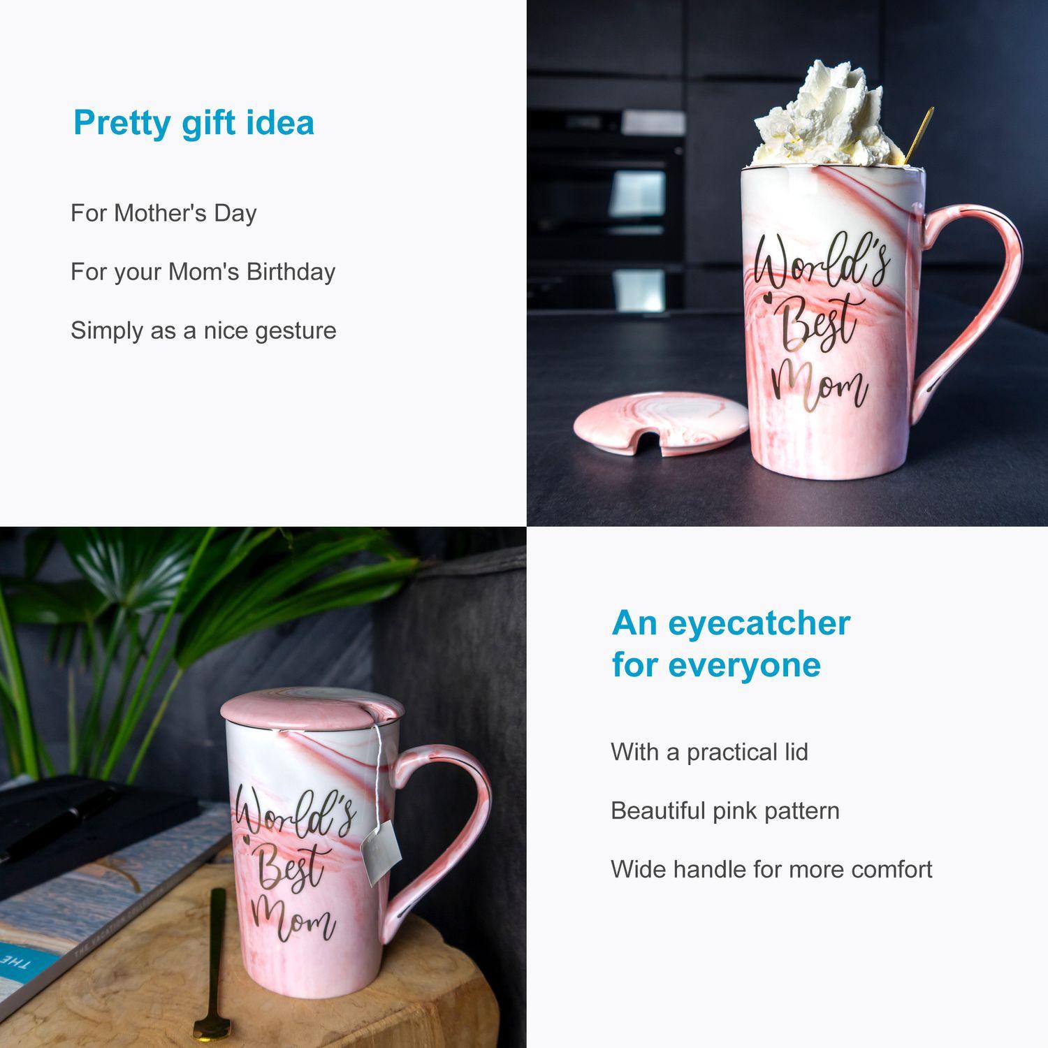 Intirilife Intrilife Tasse à café avec couvercle Cadeau pour la Fête des Mères - World's Best Mom  