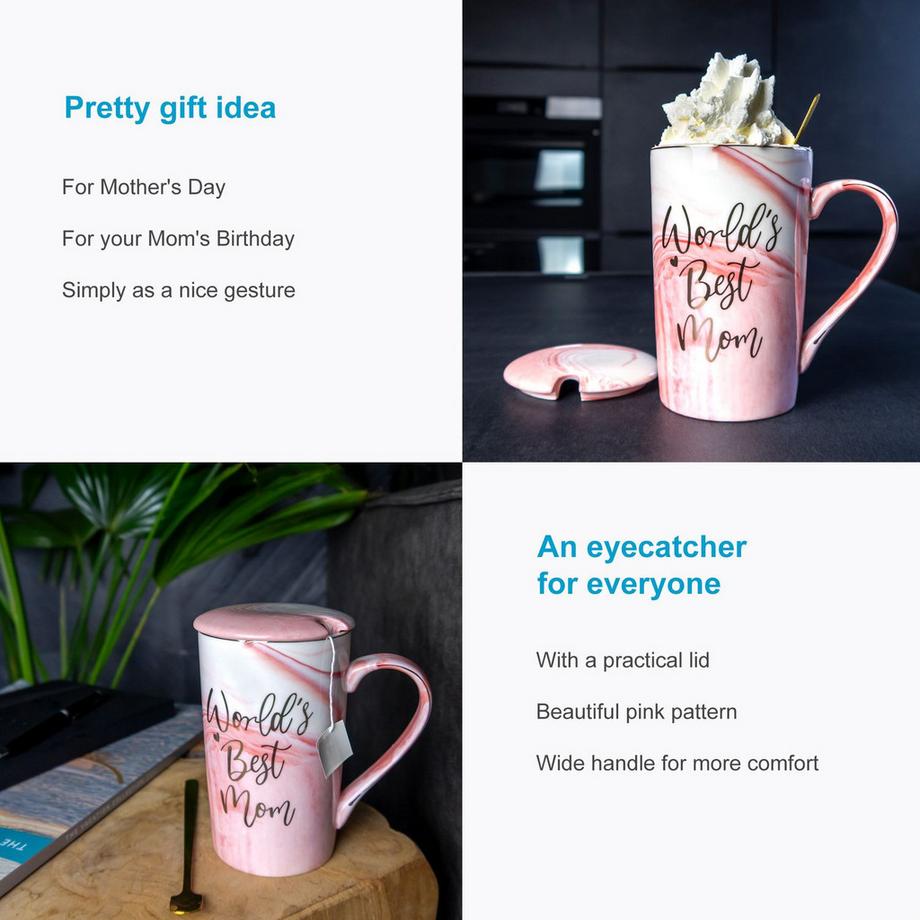 Intirilife Intrilife Tasse à café avec couvercle Cadeau pour la Fête des Mères - World's Best Mom  