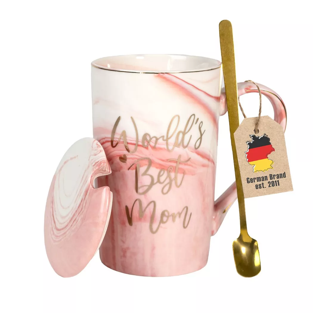 Intirilife - Tazza Da Caffè Con Coperchio, Regalo Per La Festa Della Mamma, La Migliore Mamma Del Mondo, 0.28L, Rosa