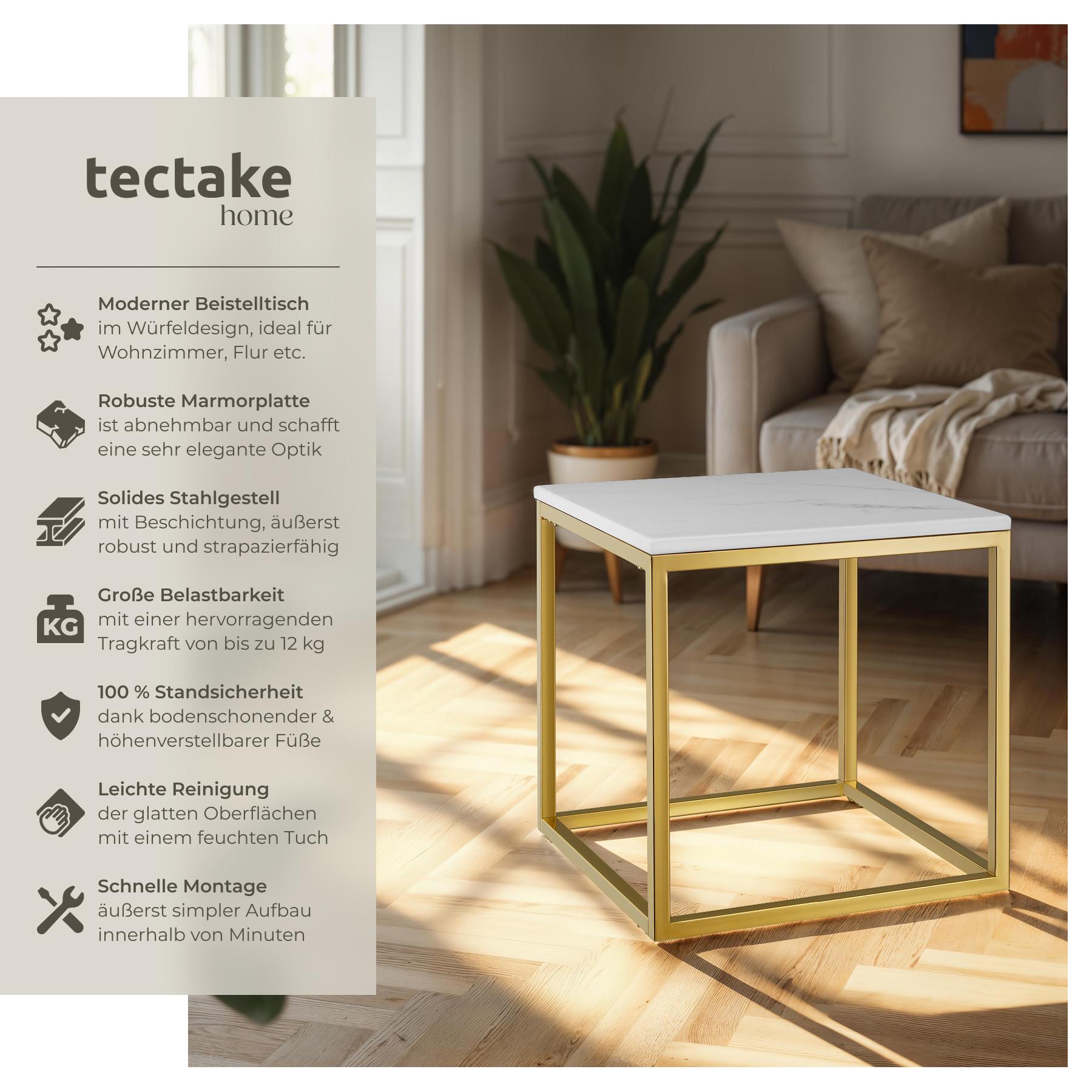 Tectake Marmor-Beistelltisch Alysia quadratisch Marmorplatte  