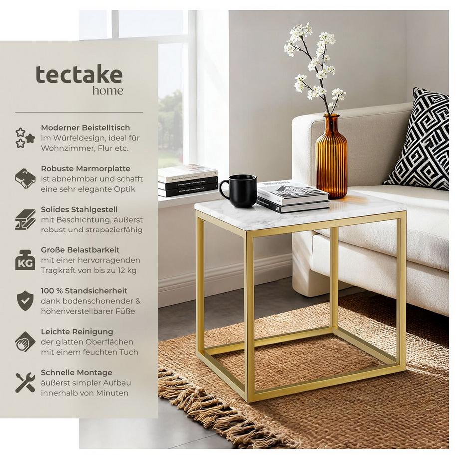 Tectake Marmor-Beistelltisch Alysia quadratisch Marmorplatte  