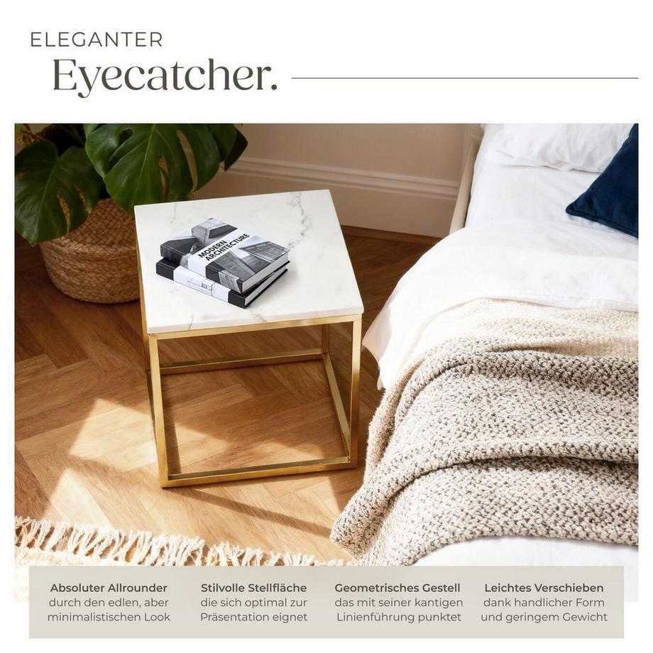 Tectake Marmor-Beistelltisch Alysia quadratisch Marmorplatte  