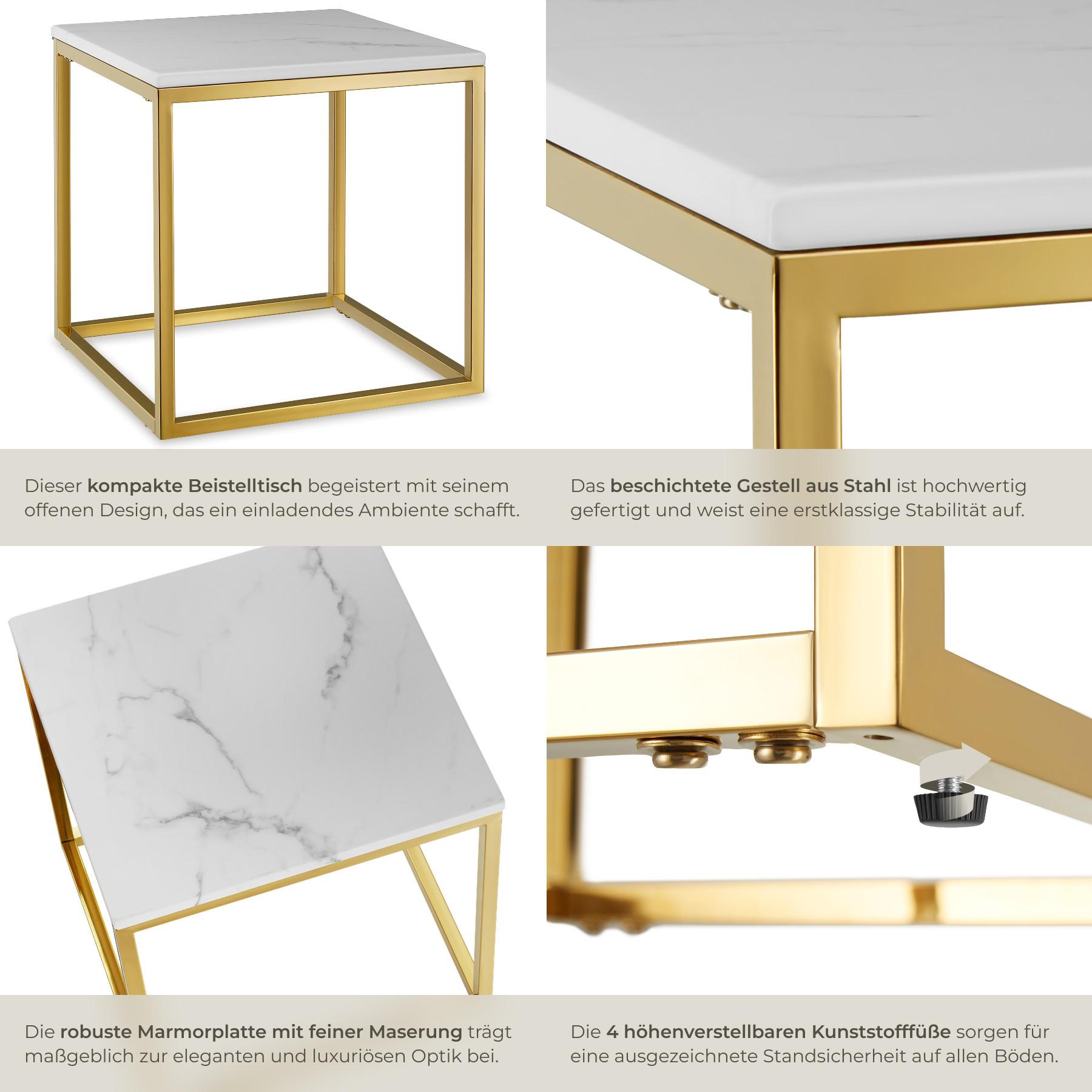 Tectake Marmor-Beistelltisch Alysia quadratisch Marmorplatte  