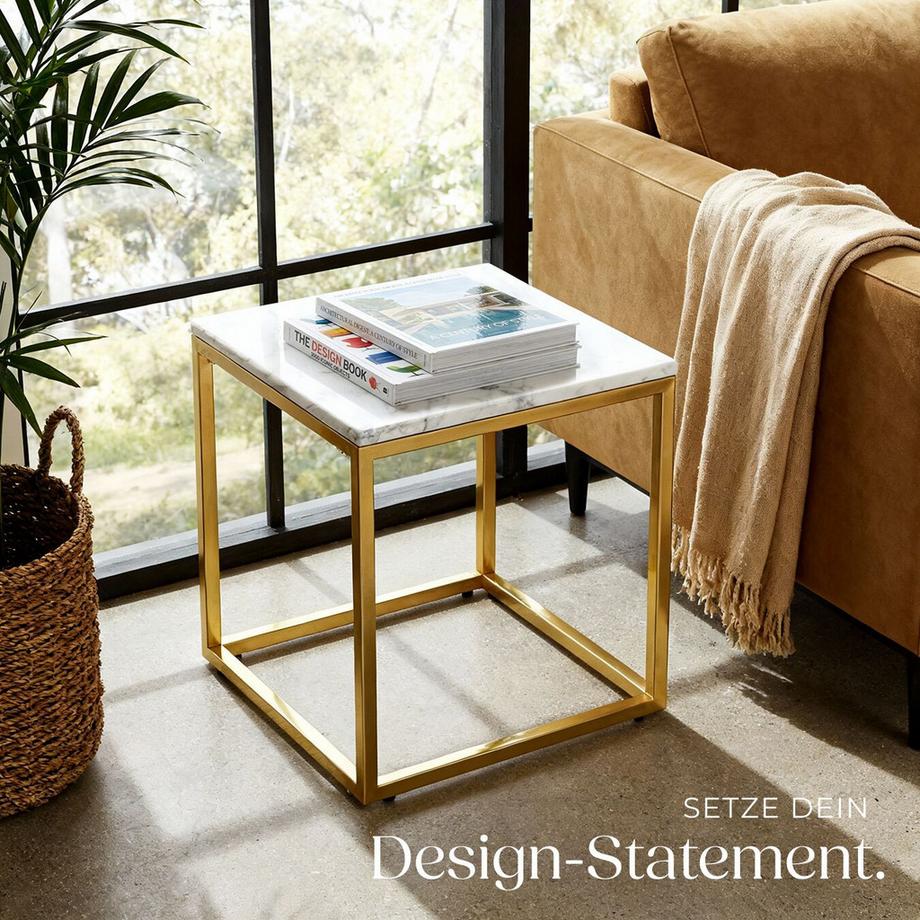 Tectake Marmor-Beistelltisch Alysia quadratisch Marmorplatte  