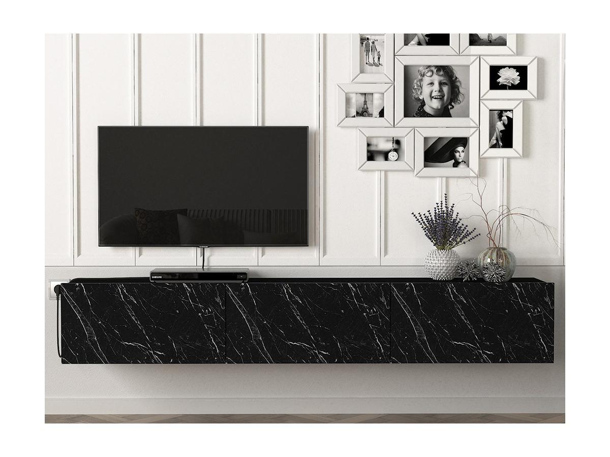 Vente-unique Mobile TV sospeso con 3 ante Effetto marmo Nero - VIKILA  