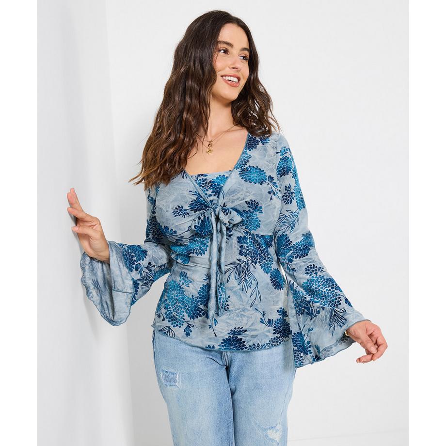 Joe Browns Top Dévoré con Fantasia Floreale e Nodo Frontale  