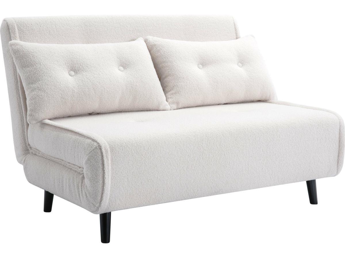 Vente-unique Sofa 2-Sitzer mit Schlaffunktion - Bouclé-Stoff - Elfenbein - URIBIA  