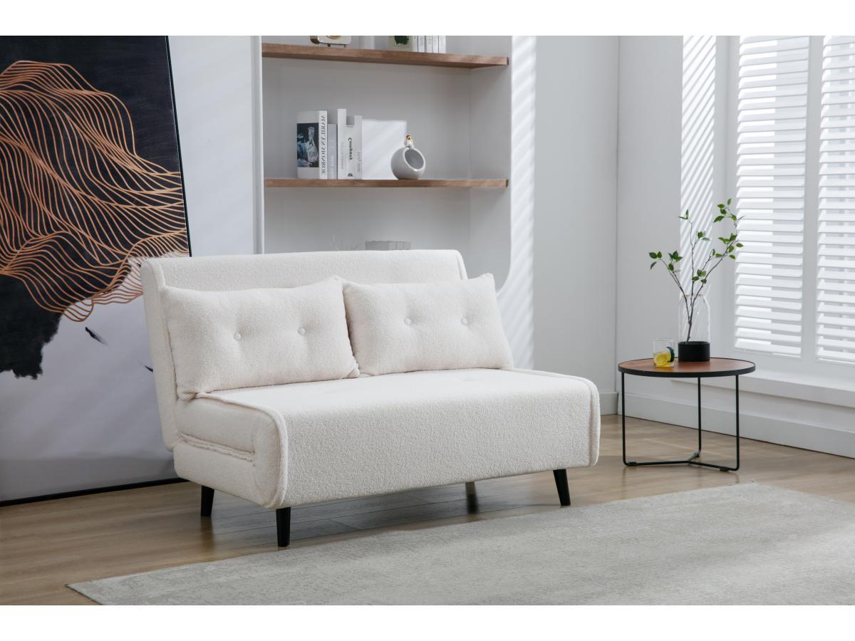 Vente-unique Sofa 2-Sitzer mit Schlaffunktion - Bouclé-Stoff - Elfenbein - URIBIA  