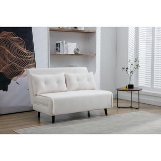 Vente-unique Sofa 2-Sitzer mit Schlaffunktion - Bouclé-Stoff - Elfenbein - URIBIA  