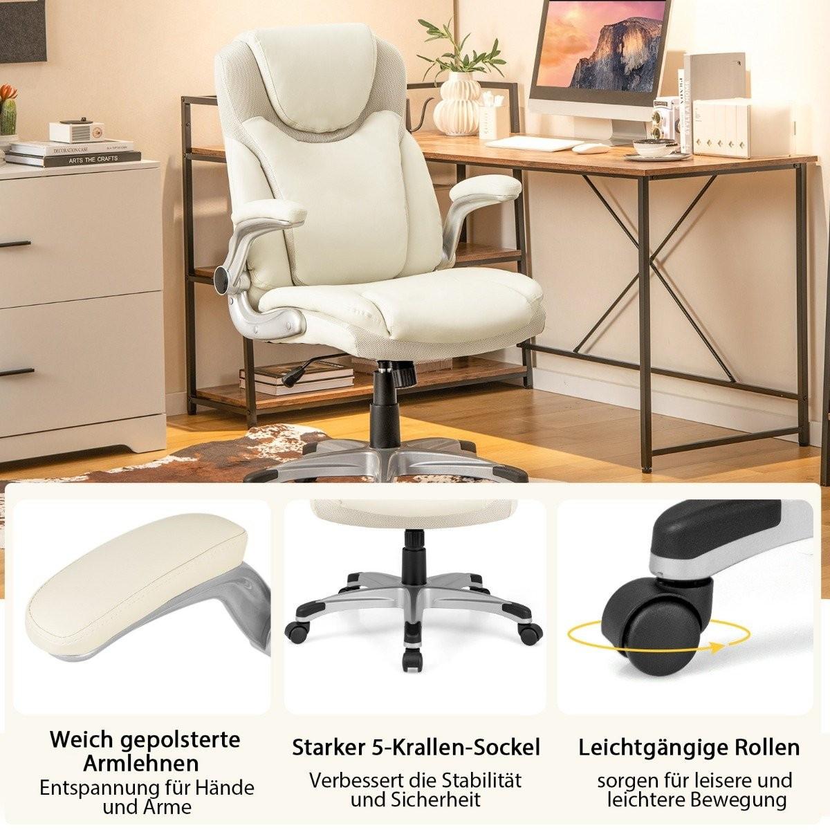 Northix Poltrona direzionale sedia da scrivania girevole in ecopelle con funzione dondolo 72 x 72 x 108-118 cm bianco  