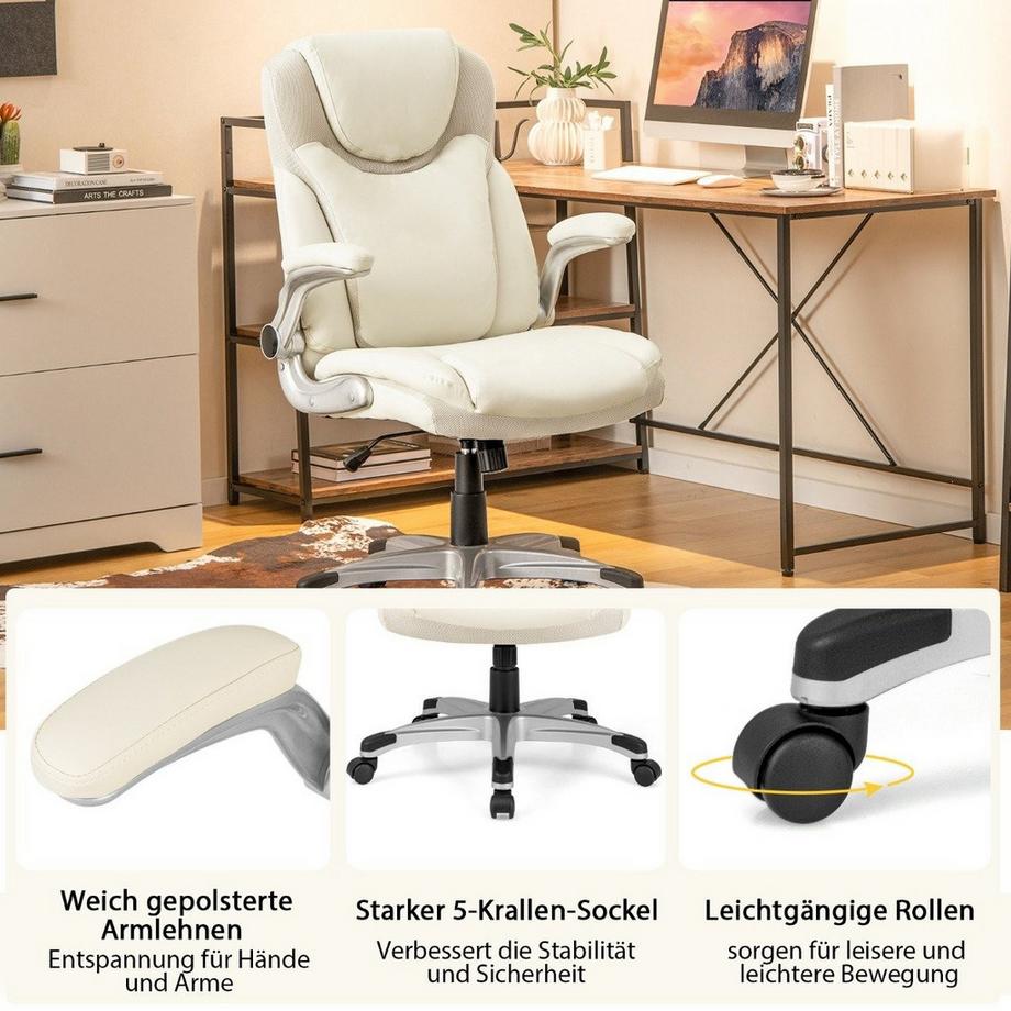 Northix Chefsessel drehbarer Schreibtischstuhl aus Kunstleder mit Wippfunktion 72 x 72 x 108–118 cm Weiß  