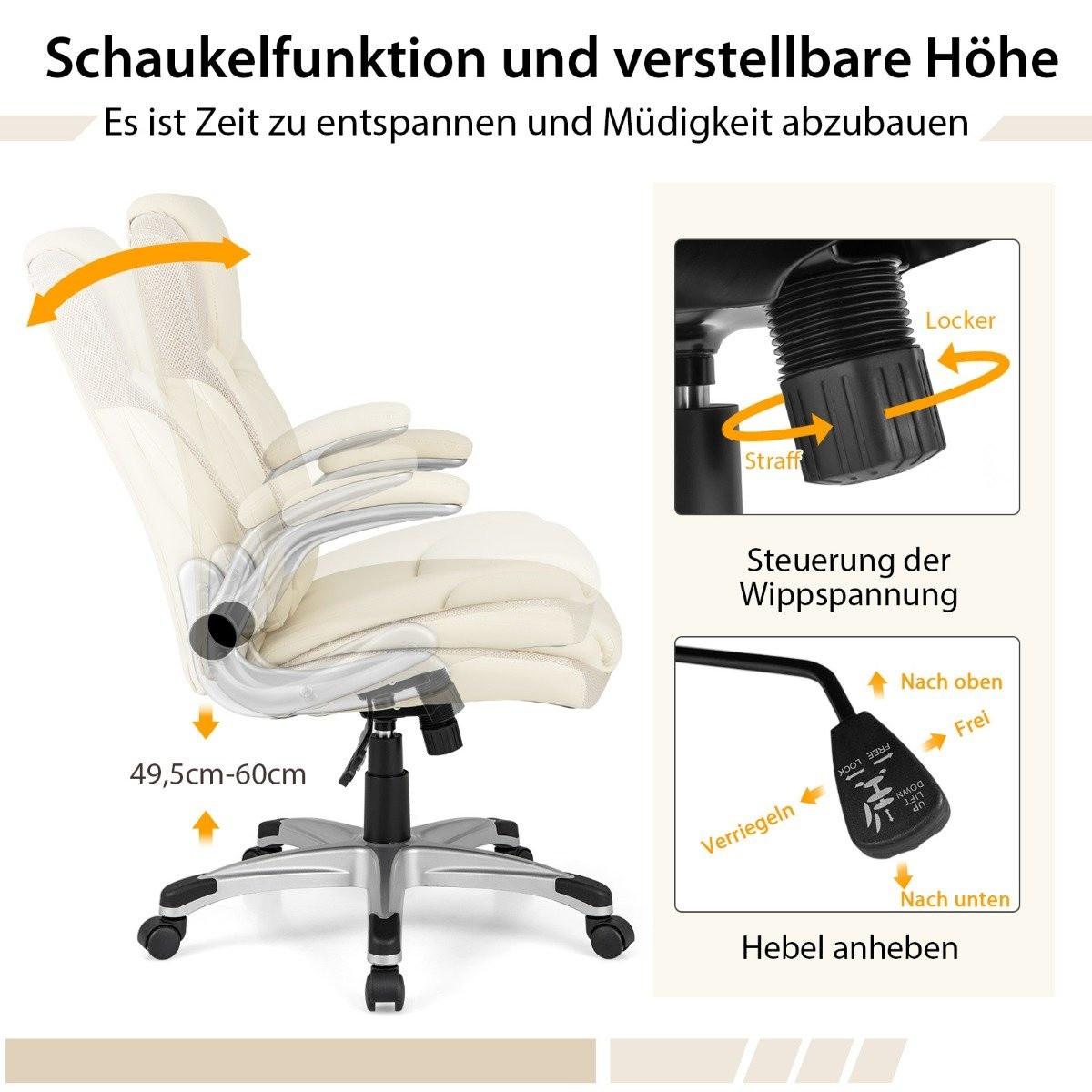 Northix Poltrona direzionale sedia da scrivania girevole in ecopelle con funzione dondolo 72 x 72 x 108-118 cm bianco  