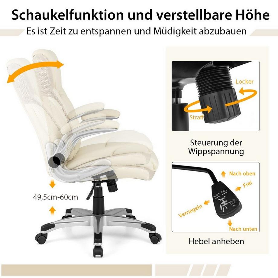 Northix Chefsessel drehbarer Schreibtischstuhl aus Kunstleder mit Wippfunktion 72 x 72 x 108–118 cm Weiß  