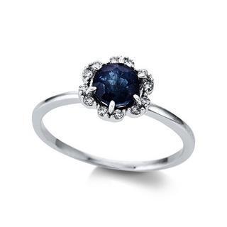 MUAU Schmuck  Verlobungsring 750/18K Weissgold Diamant 0.09ct. Safir 1.15ct. 