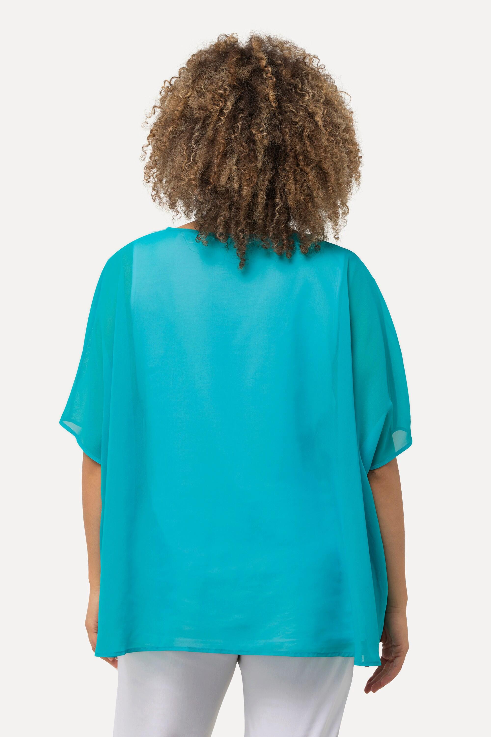 Ulla Popken  Blusa di chiffon dal taglio oversize con scollo rotondo e mezze maniche 