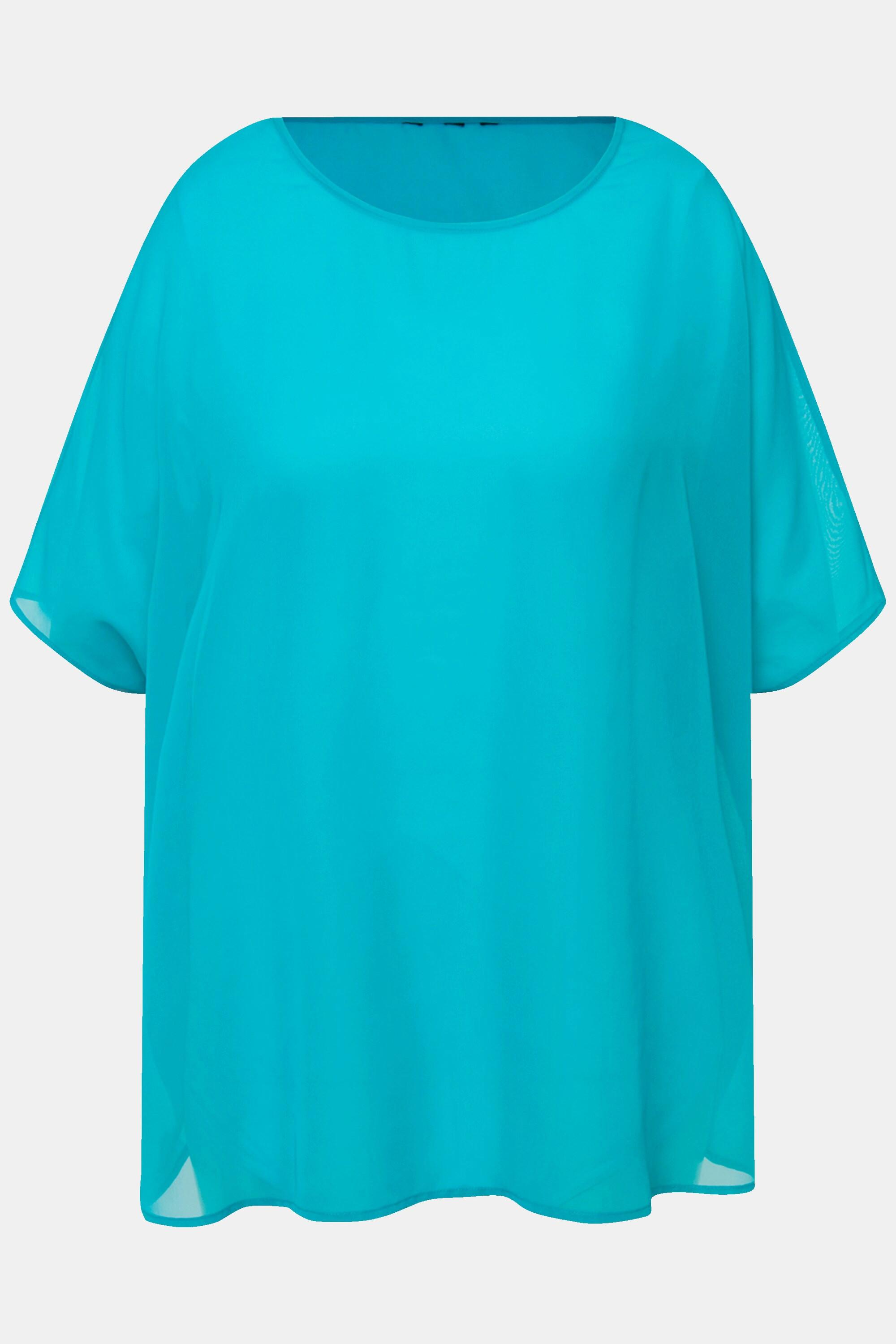 Ulla Popken  Blusa di chiffon dal taglio oversize con scollo rotondo e mezze maniche 