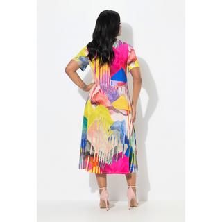 Ulla Popken Abito midi taglio svasato scollo a V mezze maniche ad aletta  