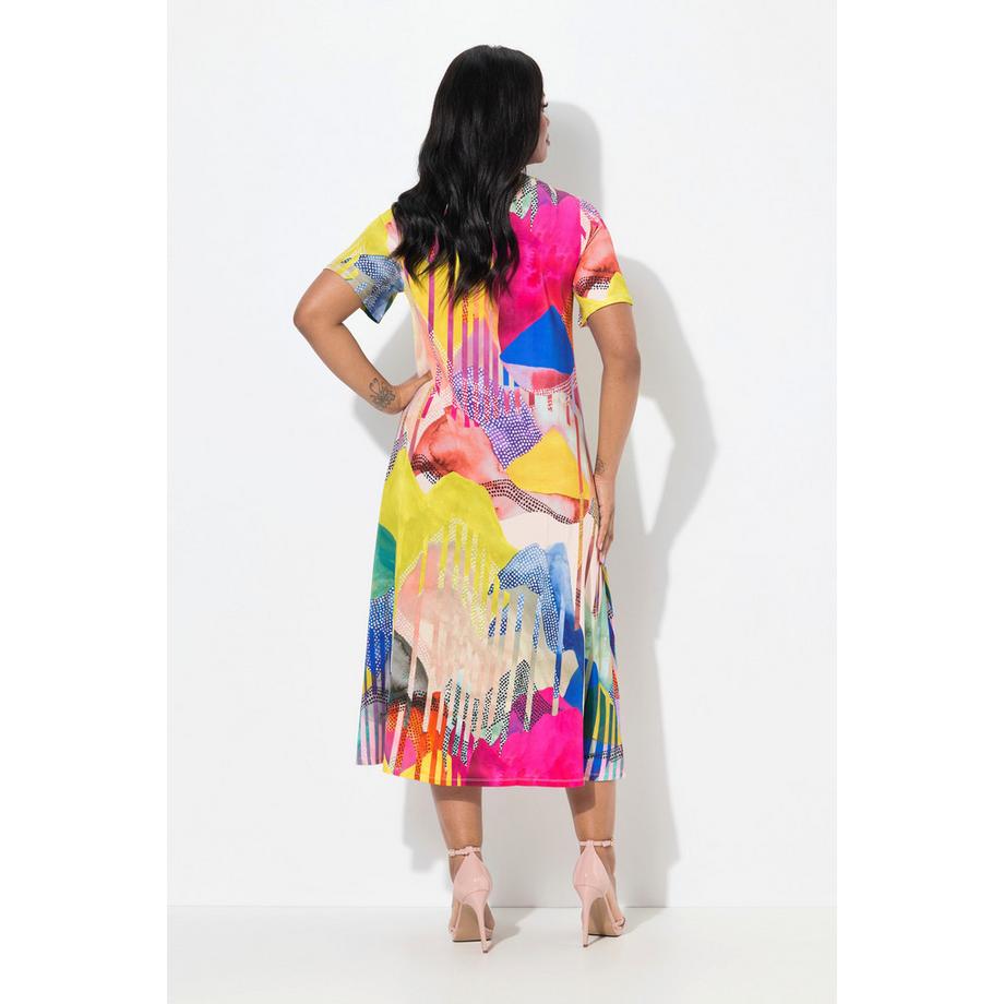 Ulla Popken Midi Slinkykleid A-Linie V-Ausschnitt Flügel-Halbarm  