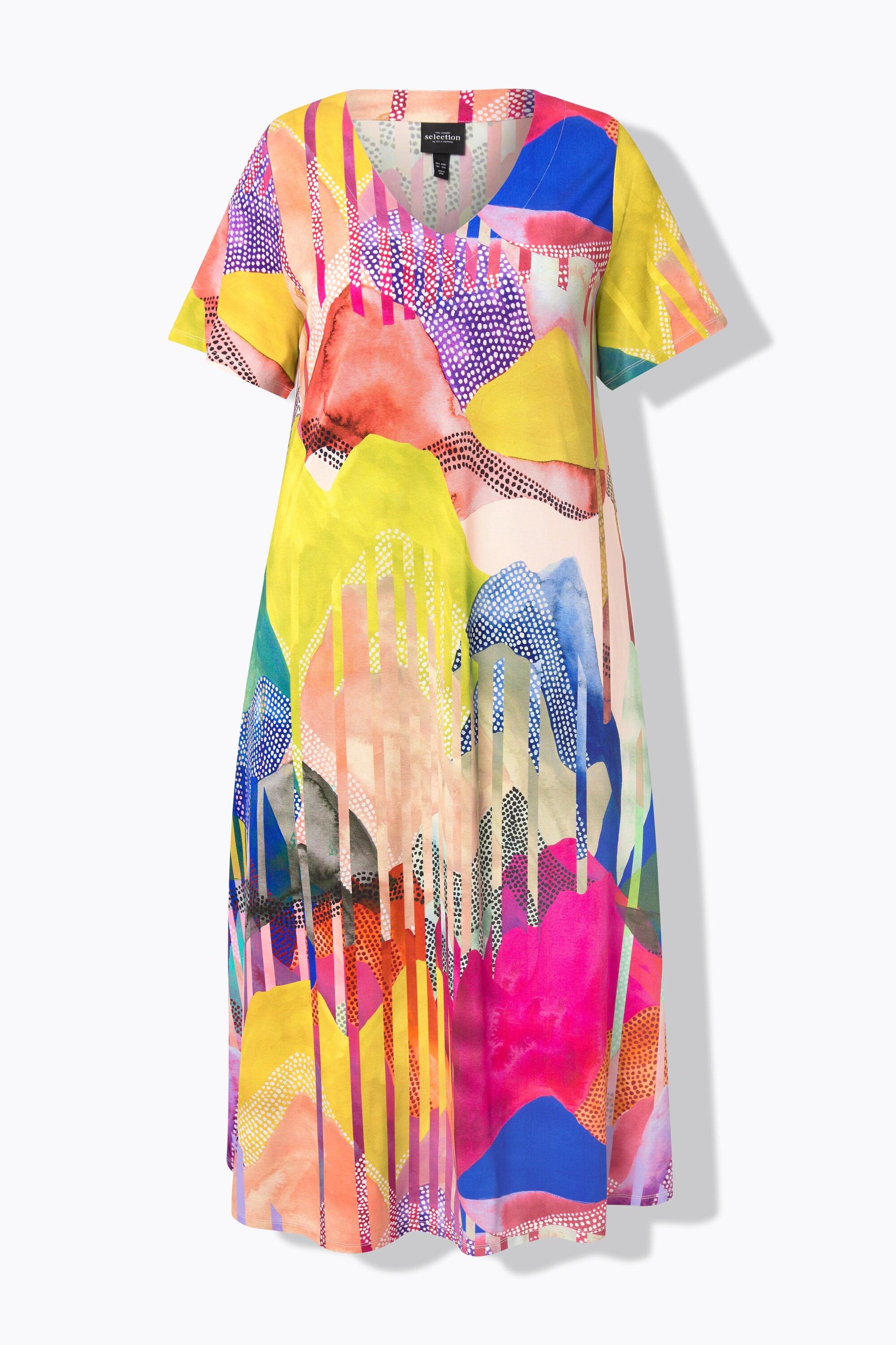 Ulla Popken Abito midi taglio svasato scollo a V mezze maniche ad aletta  