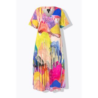 Ulla Popken Abito midi taglio svasato scollo a V mezze maniche ad aletta  