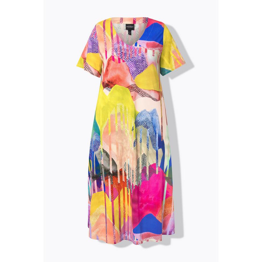 Ulla Popken Midi Slinkykleid A-Linie V-Ausschnitt Flügel-Halbarm  