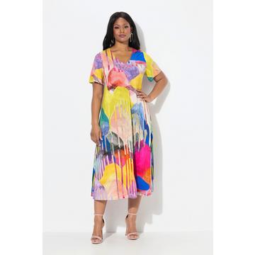 Abito midi dal taglio svasato in tessuto fluente con scollo a V e mezze maniche ad aletta