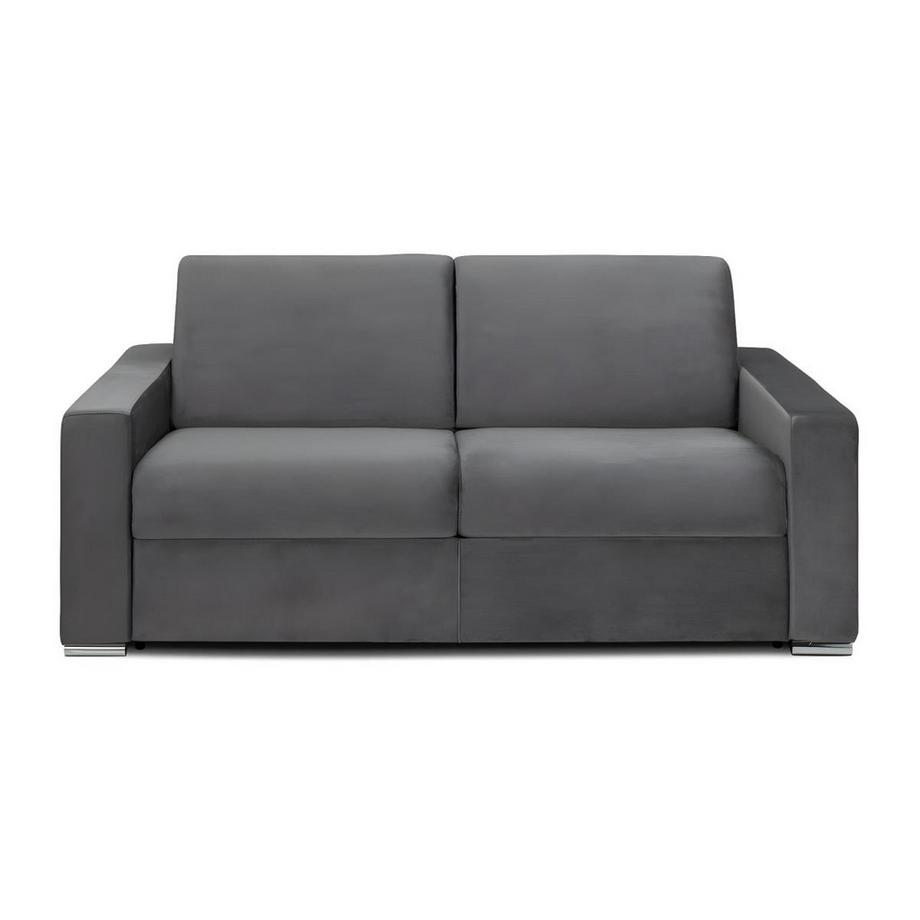 Vente-unique Schlafsofa mit Matratze 3-Sitzer Samt - Anthrazit - Liegefläche mit Lattenrost: 140 cm - Matratzenhöhe: 14 cm mit Memory Schaum - CALITO  