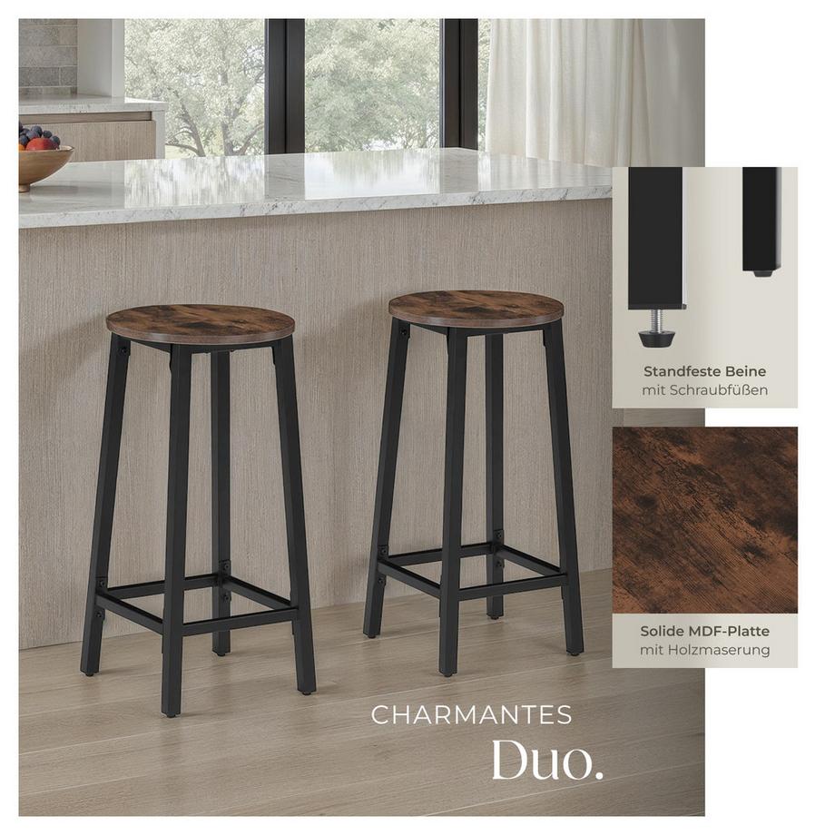 Tectake Lot de 2 tabourets de bar CORBY style industriel  