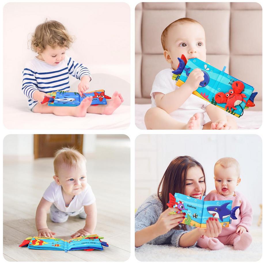 Activity-board  Stoffbuch für Babys, Bilderbuch aus Stoff mit Meerestieren 