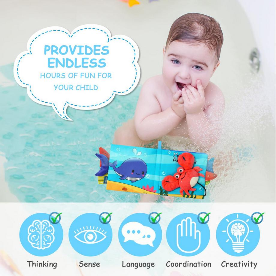 Activity-board  Stoffbuch für Babys, Bilderbuch aus Stoff mit Meerestieren 