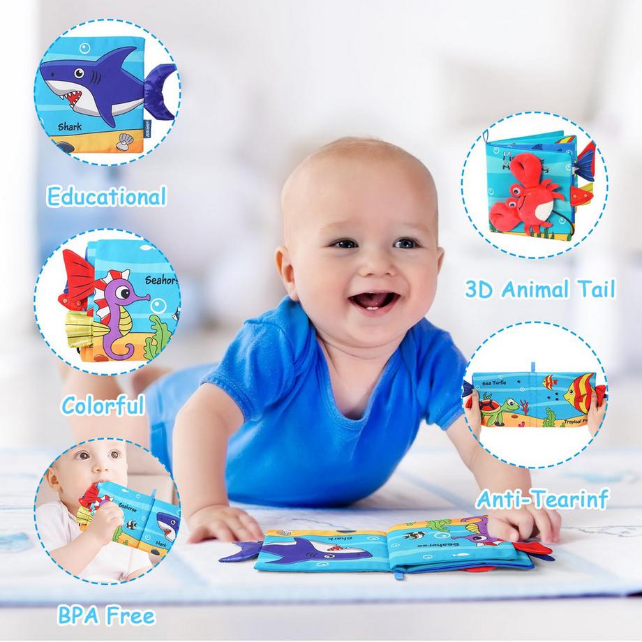 Activity-board  Stoffbuch für Babys, Bilderbuch aus Stoff mit Meerestieren 