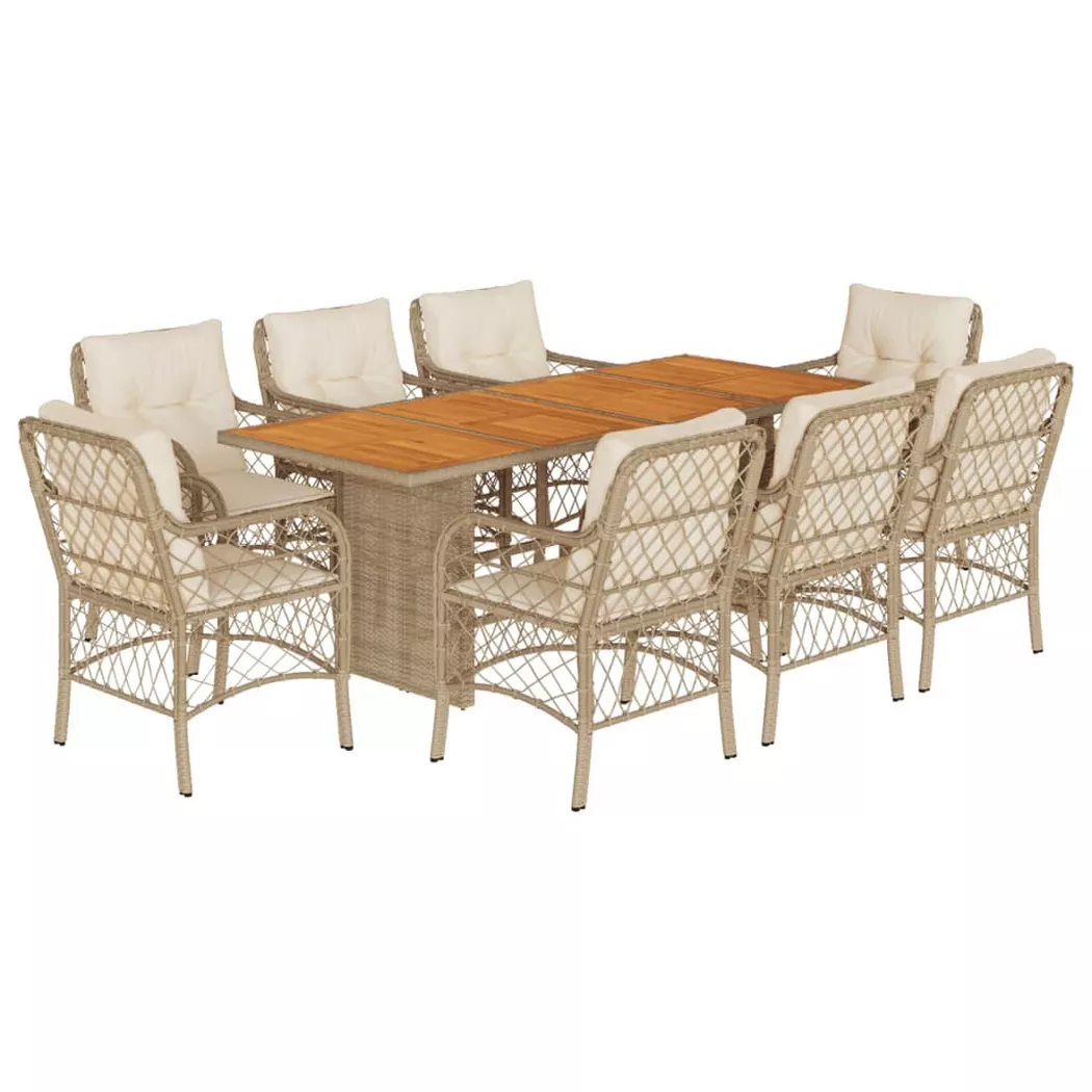 vidaXL Ensemble à manger de jardin et coussins 9 pcs beige Poly rotin