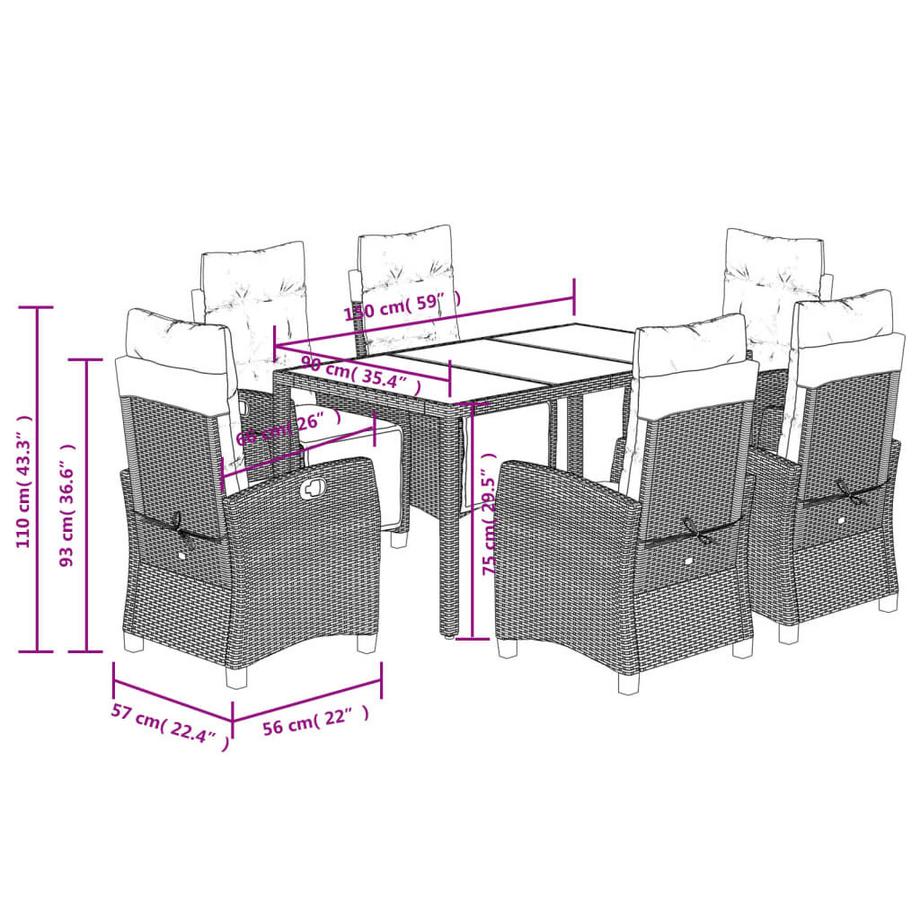 VidaXL Ensemble à manger de jardin rotin synthétique  