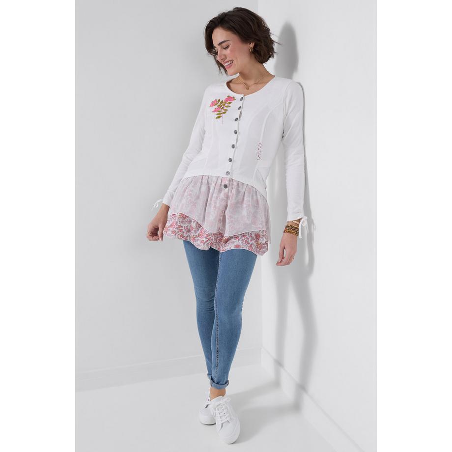 Jersey-Tunika mit floralem Rockteil und Mesh-Overlay