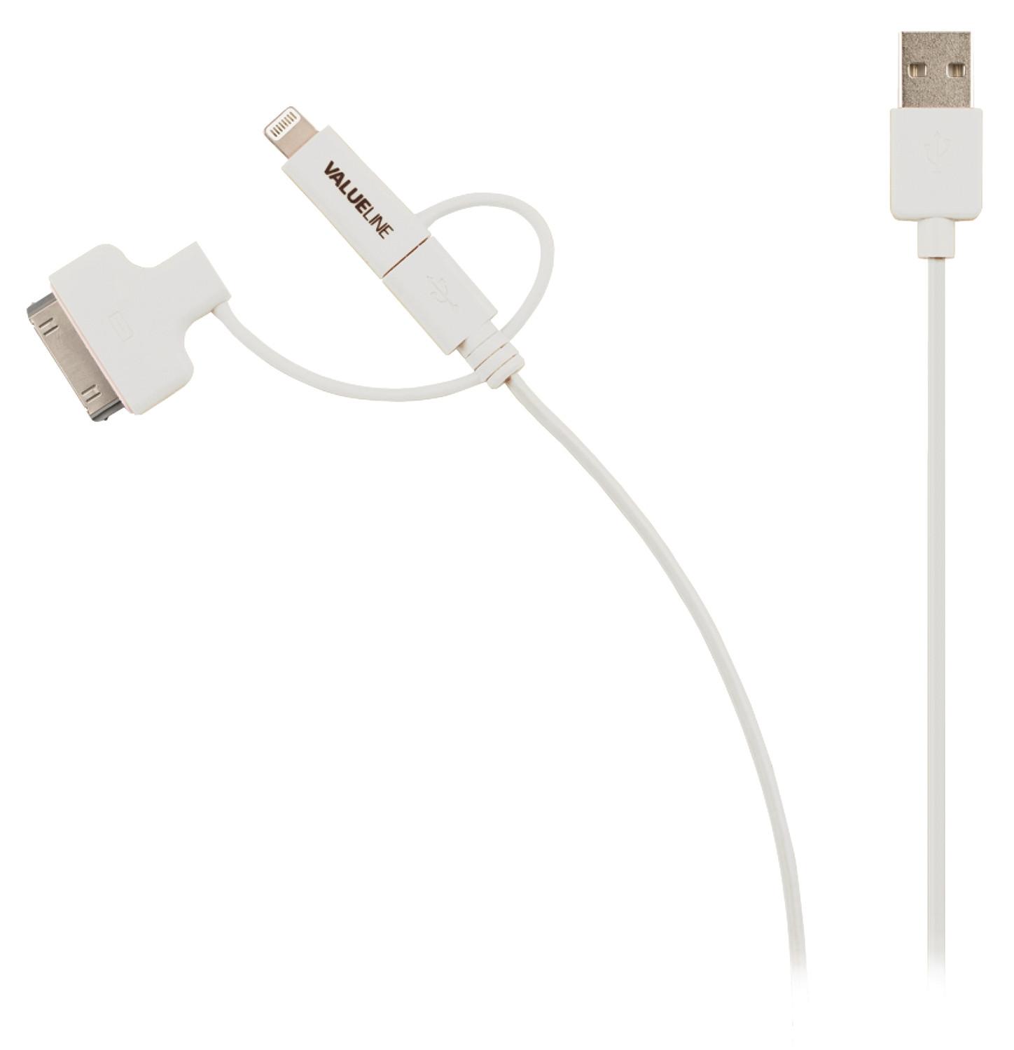 Nedis  Câble de synchronisation et de charge 3-en-1 USB A mâle - Micro B mâle 1,00 m Blanc 