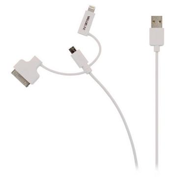 Câble de synchronisation et de charge 3-en-1 USB A mâle - Micro B mâle 1,00 m Blanc