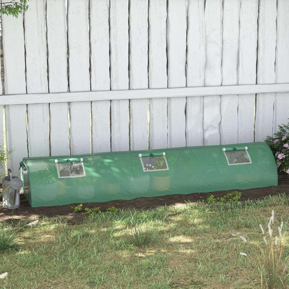 Northio Foliengewächshaus Mini Tunnelgewächshaus Mit Mesh Fenster, Uv-Beständig, Pe Folie, Grün, 300X80X45Cm  