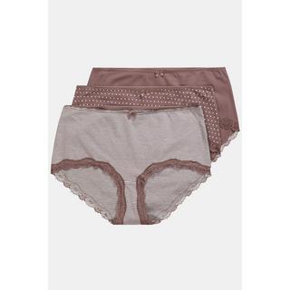 Ulla Popken Hipster Confezione da 3 Righe Pois Tinta Unita  