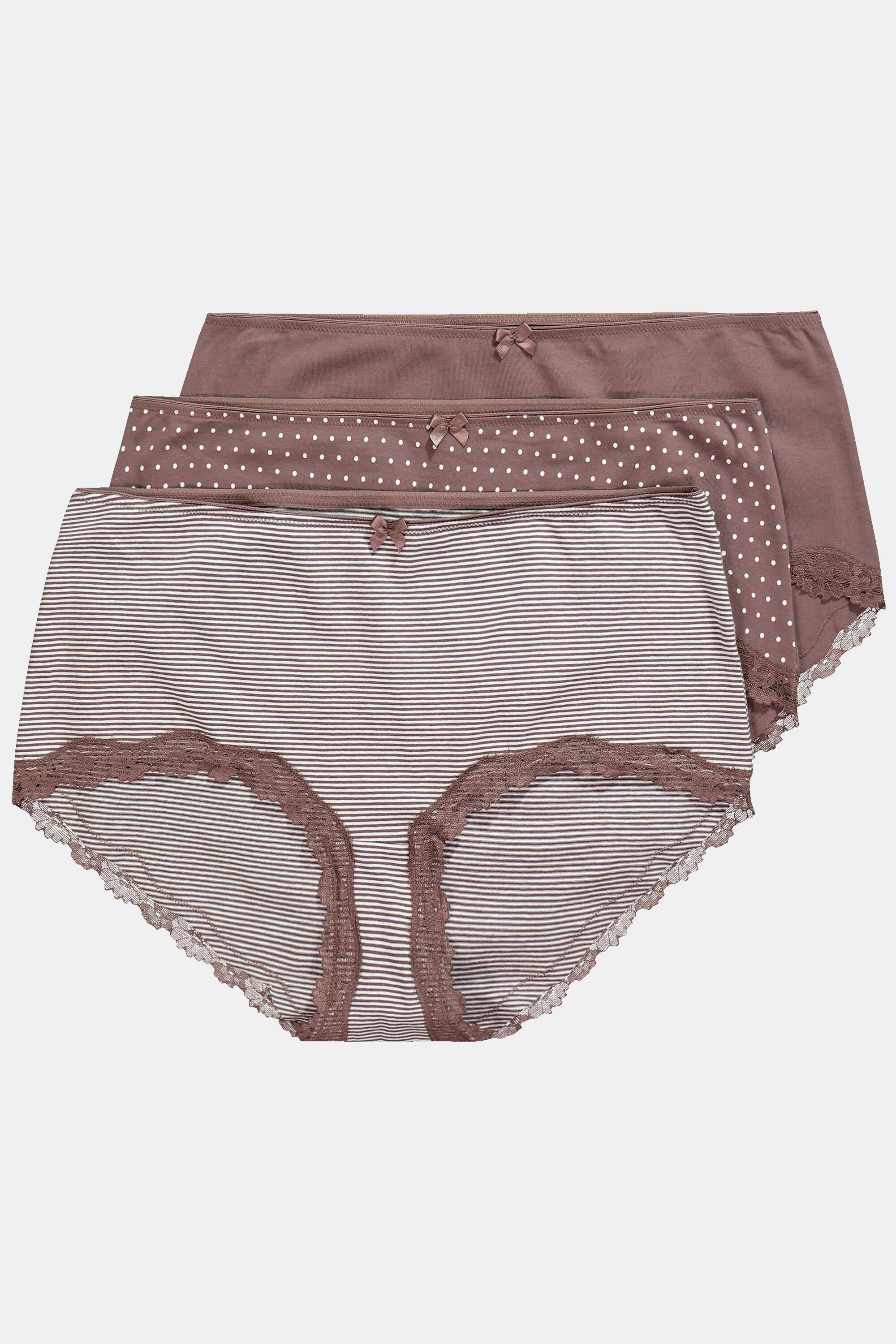 Ulla Popken Hipster 3er-Pack Streifen Punkte Uni  