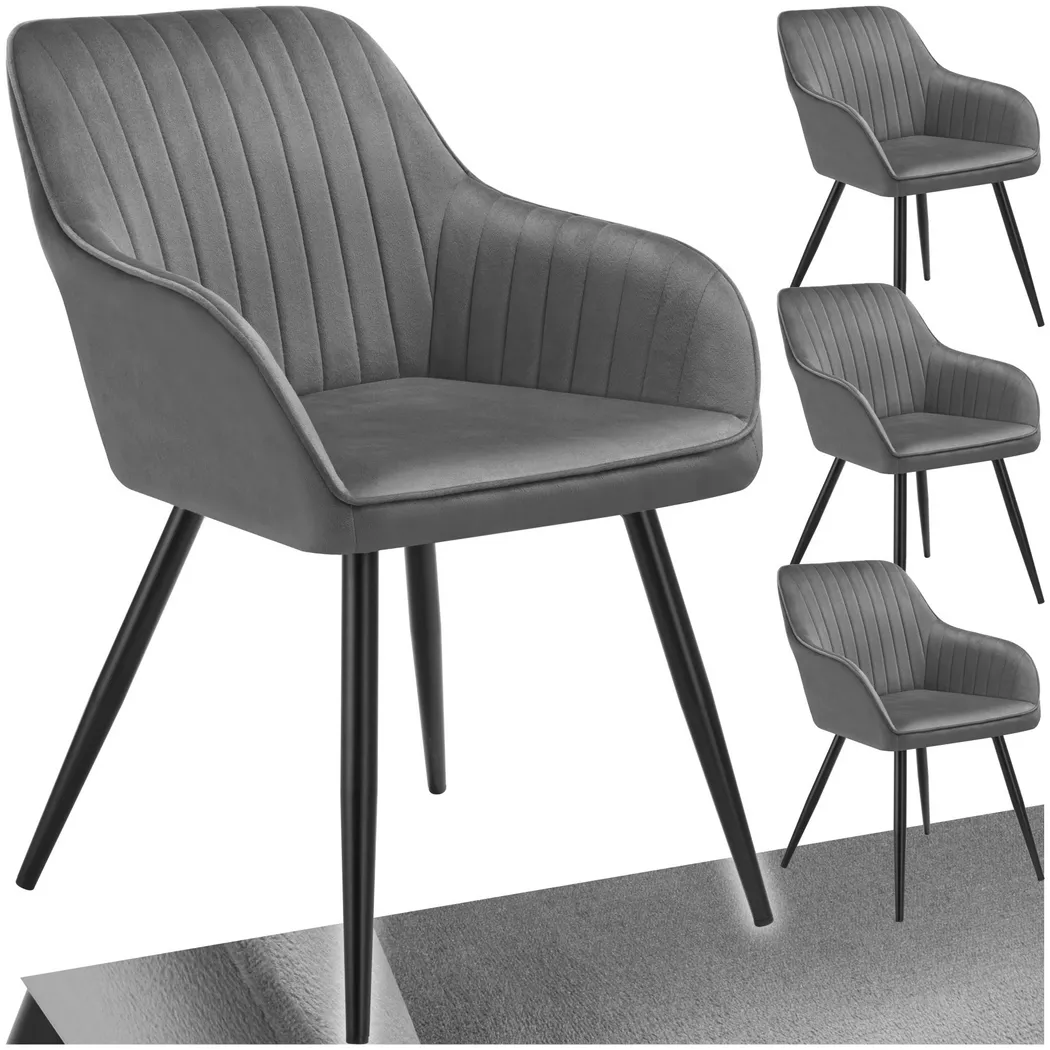 Lot 4 chaises de salle à manger en velours matelassées gris
