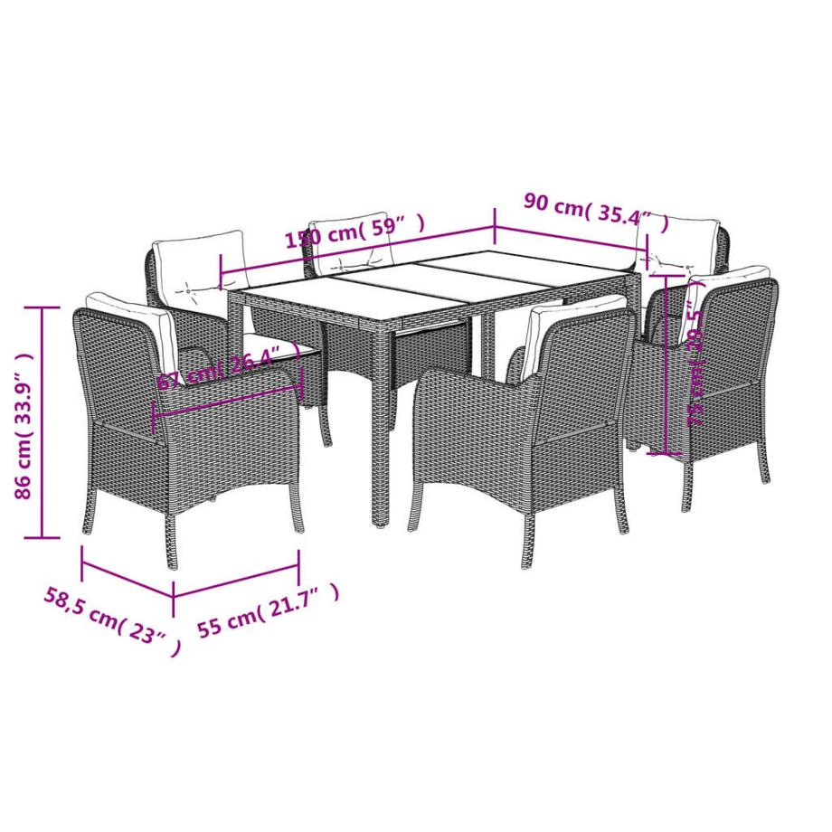 VidaXL Ensemble de salle à manger de jardin rotin synthétique  