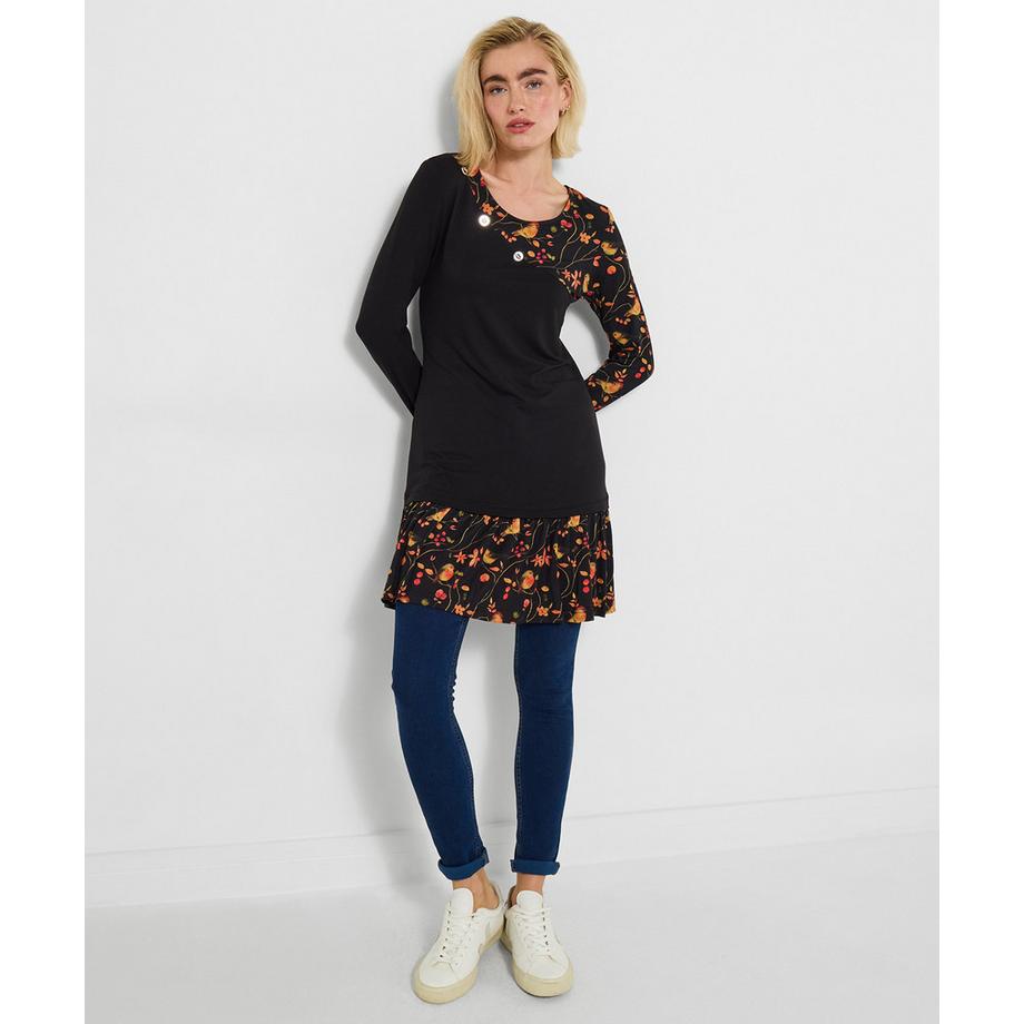 Jersey-Tunika mit Rotkehlchen-Print