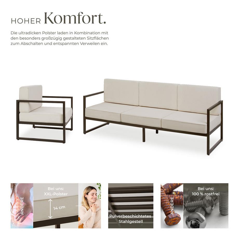 Tectake Garten-Loungeset Comosa für 5 Personen, Dicke der Sitzpolster 14 cm wasserabweisende, abnehmbare Polyesterbezüge  