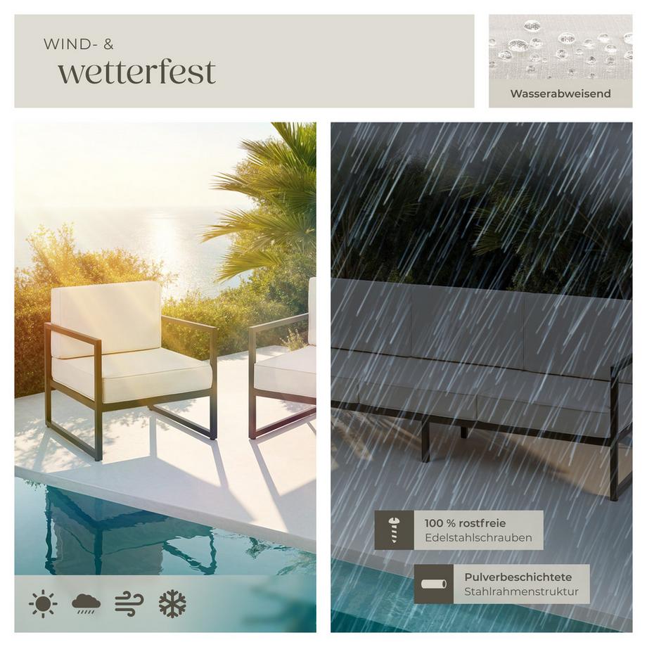 Tectake Garten-Loungeset Comosa für 5 Personen, Dicke der Sitzpolster 14 cm wasserabweisende, abnehmbare Polyesterbezüge  