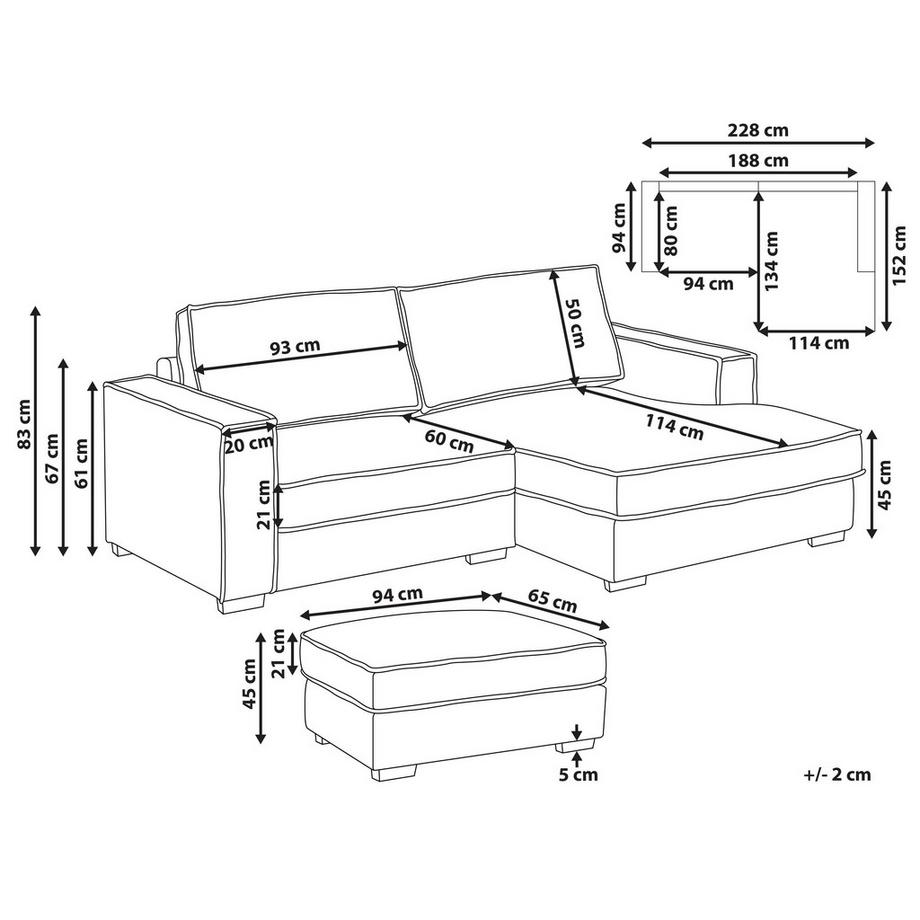 Beliani Canapé d'angle gauche avec ottoman en Bouclé Cottage KOLDING  
