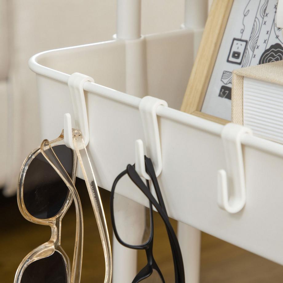 Northio Servierwagen Rollwagen Mit 3 Etagen, Ablagekörben, Küchenwagen Mit Haken, Aufbewahrungswagen, Beistellwagen Für Küche, Wohnzimmer, Stahl, Weiß  